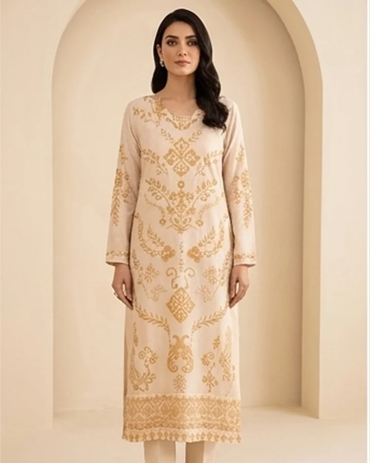 Beige Gold Embroidered Suit