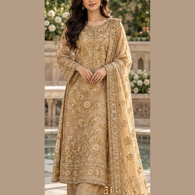 Golden Bridal Embroidered Suit
