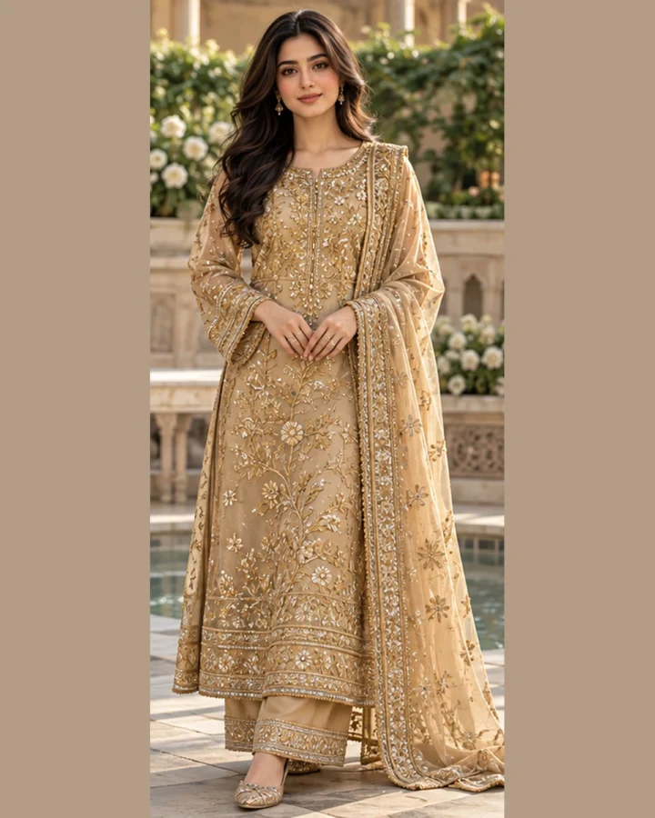 Golden Bridal Embroidered Suit