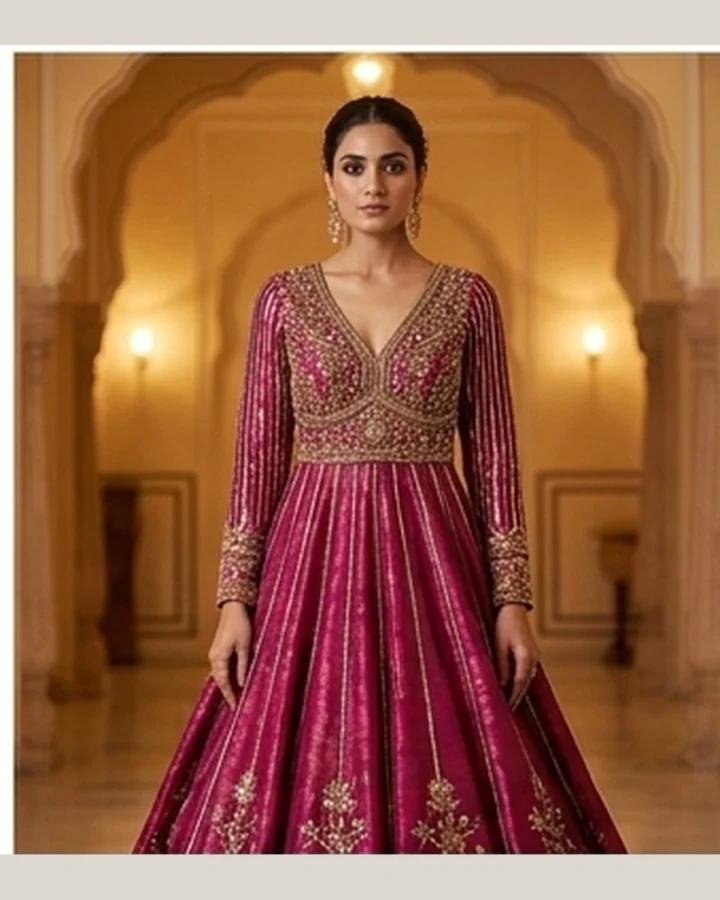 Magenta Embroidered Bridal Gown