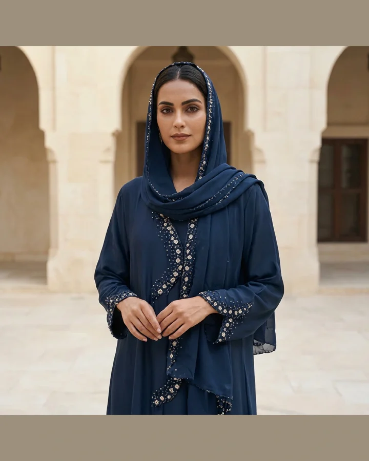 Navy Embellished Modest Abaya
