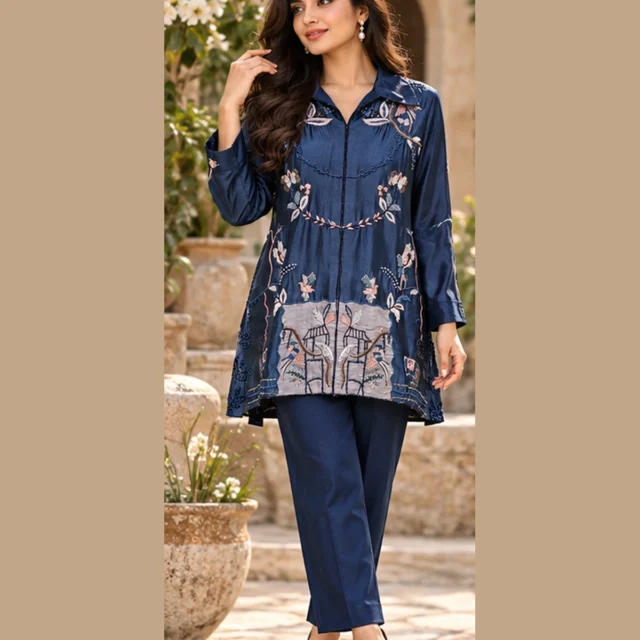 Navy Embroidered Pret Suit