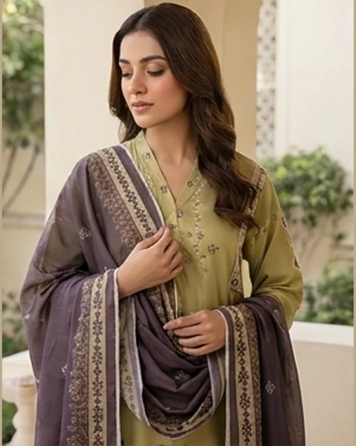 Olive Embroidered Pret Suit