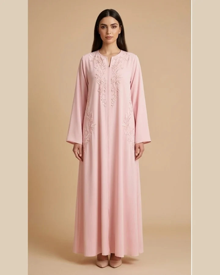 Blush Pink Embroidered Abaya