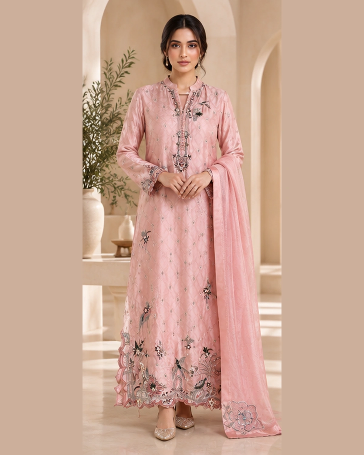 Blush Pink Embroidered Suit