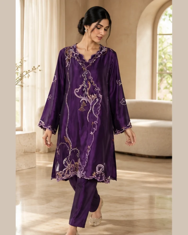 Purple Embroidered Formal Suit