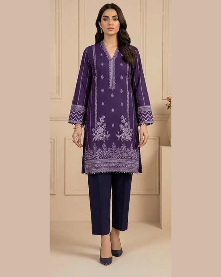 Purple Embroidered Pret Suit