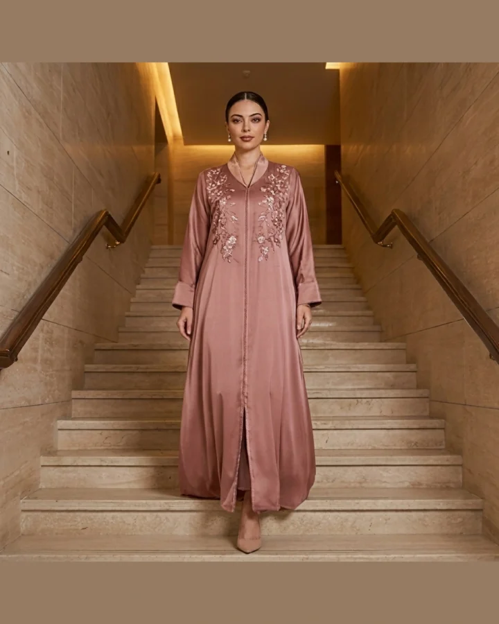 Rose Embroidered Satin Abaya
