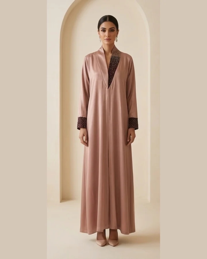Rose Beaded Satin Abaya